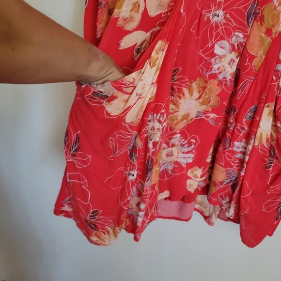 Free People All Eyes On You Floral Mini Swing Dress 4 Coral 3/4 Bell Sleeve - Picture 12 of 16